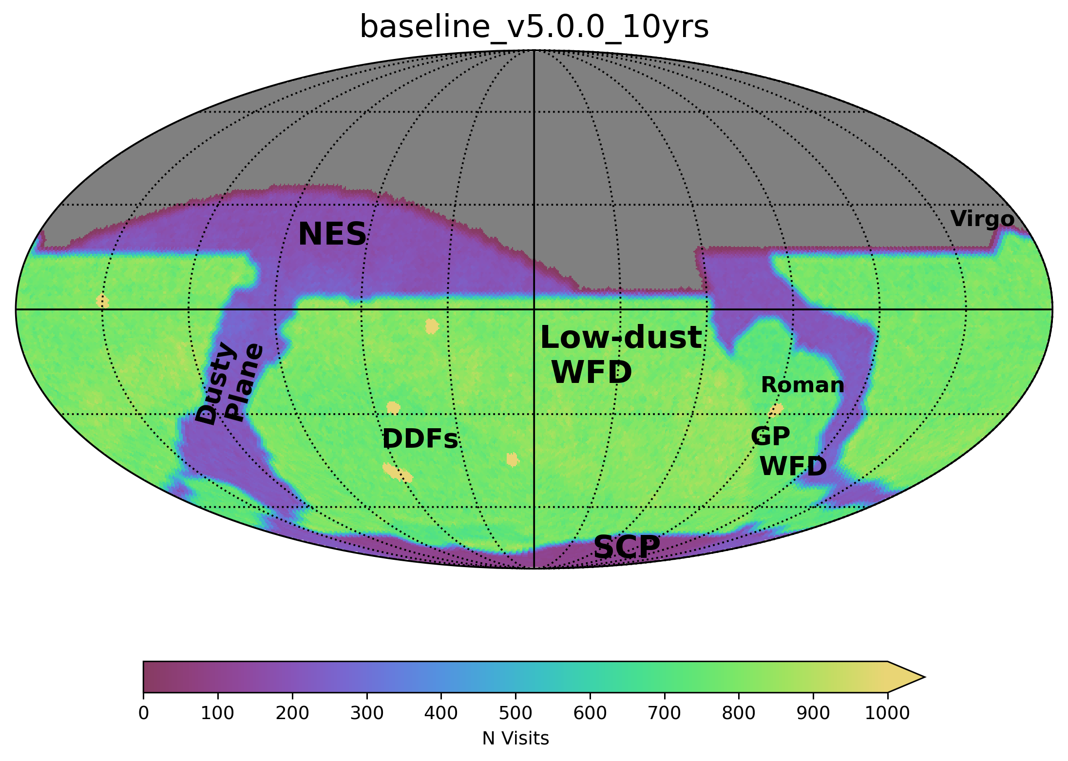 The baseline survey simulation sky coverage.