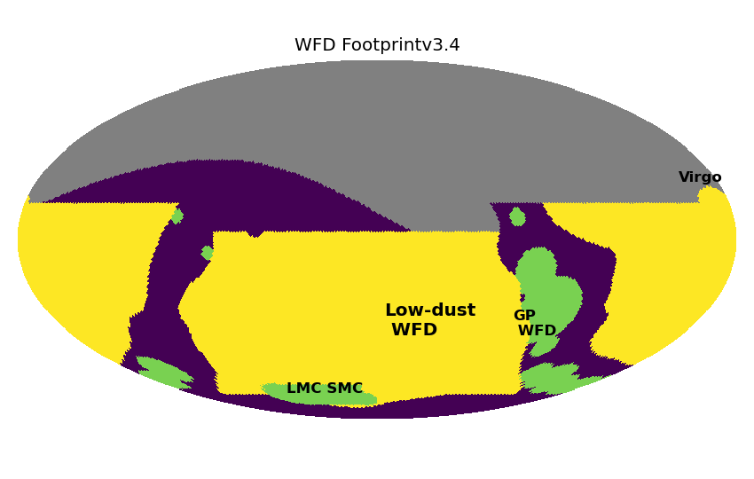 The Wide Fast Deep regions in the survey footprint.